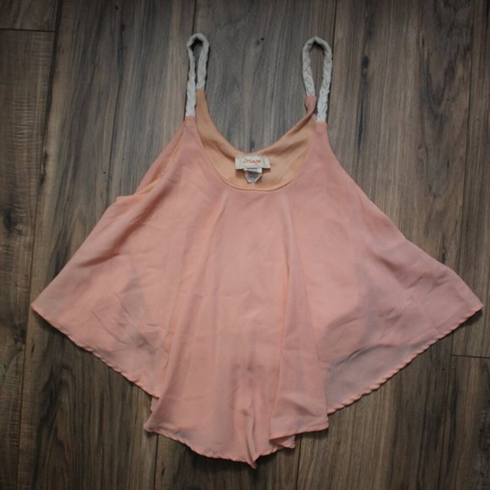 Flowy Orange Tank Top w/ Braided Straps S